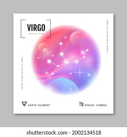 Modern magic witchcraft card with astrology Virgo zodiac constellation on holographic flow background
