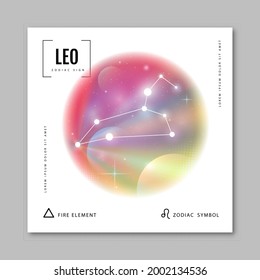 Modern magic witchcraft card with astrology Leo zodiac constellation on holographic flow background