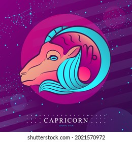 Modern magic witchcraft card with astrology Capricorn zodiac sign. Capricorn logo design