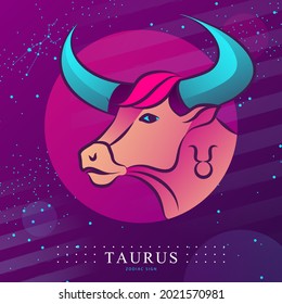 Modern magic witchcraft card with astrology Taurus zodiac sign.  Bull head logo design