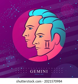 Modern magic witchcraft card with astrology Gemini zodiac sign. Two brothers illustration