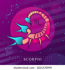 Modern magic witchcraft card with astrology Scorpio zodiac sign. Scorpion logo design