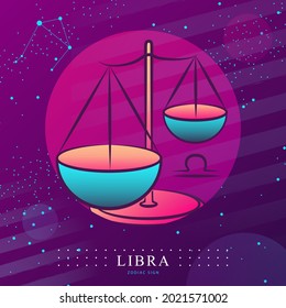 Modern magic witchcraft card with astrology Libra zodiac sign. Scales logo design