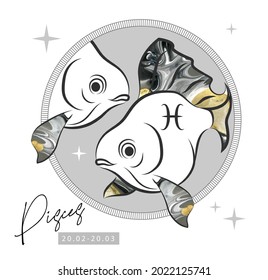 Modern magic witchcraft card with astrology Pisces zodiac sign. Koi fish logo design