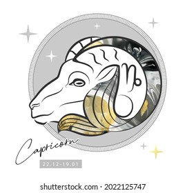 Modern magic witchcraft card with astrology Capricorn zodiac sign. Capricorn logo design