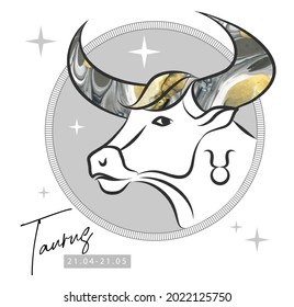 Modern magic witchcraft card with astrology Taurus zodiac sign.  Bull head logo design