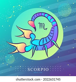 Modern magic witchcraft card with astrology Scorpio zodiac sign. Scorpion logo design