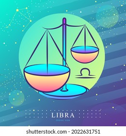 Modern magic witchcraft card with astrology Libra zodiac sign. Scales logo design