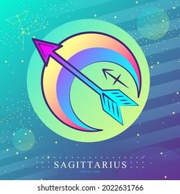 Modern magic witchcraft card with astrology Sagittarius zodiac sign. Bow and arrow illustration