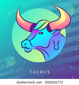 Modern magic witchcraft card with astrology Taurus zodiac sign.  Bull head logo design