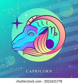 Modern magic witchcraft card with astrology Capricorn zodiac sign. Capricorn logo design