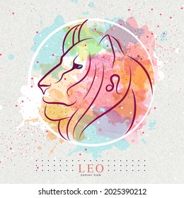 Modern magic witchcraft card with astrology Leo zodiac sign. Lion head logo design