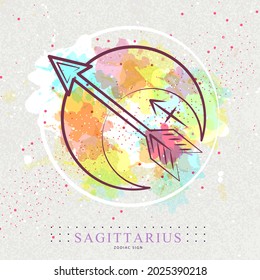 Modern magic witchcraft card with astrology Sagittarius zodiac sign. Bow and arrow illustration