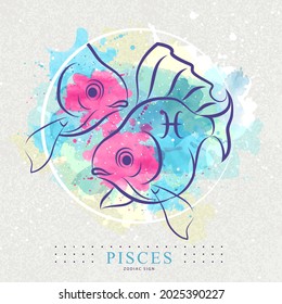 Modern magic witchcraft card with astrology Pisces zodiac sign. Koi fish logo design