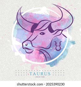 Tarjeta de brujería mágica moderna con signo de astrología Taurus zodiac.  Diseño del logotipo de la cabeza de toro