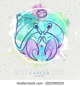 Modern magic witchcraft card with astrology Cancer zodiac sign. Crab logo design