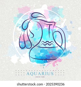 Modern magic witchcraft card with astrology Aquarius zodiac sign. Water jug logo design