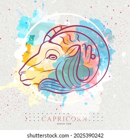 Modern magic witchcraft card with astrology Capricorn zodiac sign. Capricorn logo design