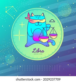 Moderne Hexenkarte mit Astrologie Libra zodiac Schild. Tierkreiszeichen. Funny Cat