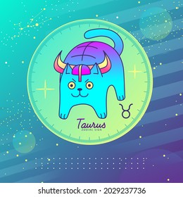 Moderne Hexenkarte mit Astrologie Taurus zodiac Zeichen. Tierkreiszeichen. Funny Cat