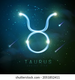 Tarjeta de brujería mágica moderna con signo de zodiac Taurus dorado en el fondo del espacio