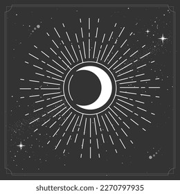 Modern magic witchcraft card with astrology crescent sing or moon eclipse. Vector illustration