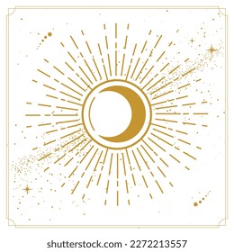Modern magic witchcraft card with astrology crescent sing or moon eclipse. Vector illustration