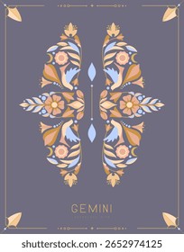 Cartão de bruxaria mágica moderna com astrologia signo zodíaco Gemini com ornamento floral. Ilustração vetorial