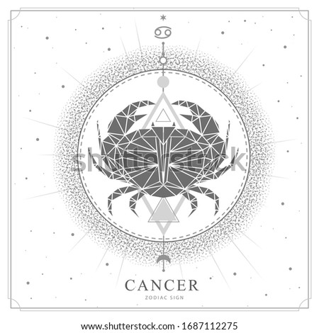 Modern magic witchcraft card with astrology Cancer zodiac sign. Crab illustration in polygolan style