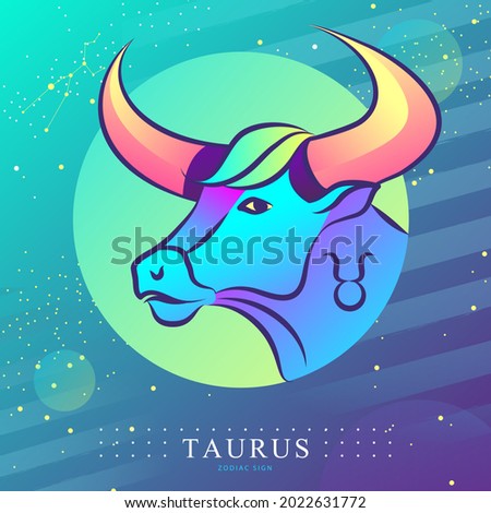 Modern magic witchcraft card with astrology Taurus zodiac sign.  Bull head logo design