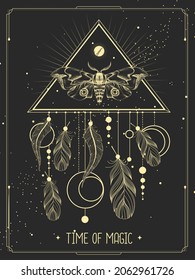 Modern magic witchcraft card with dream Catcher and butterfly. Vector illustration
