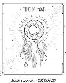 Modern magic witchcraft card with dream Catcher. Vector illustration