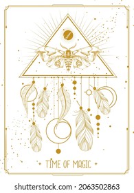 Modern magic witchcraft card with dream Catcher and butterfly. Vector illustration