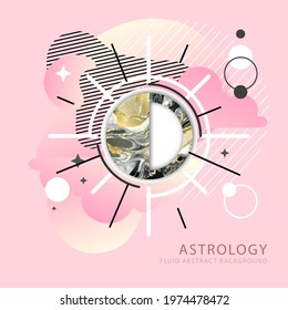 Modern magic witchcraft card with planets in outer space. Liquid background