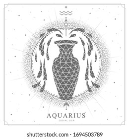 Modern magic witchcraft card with polygon astrology Aquarius zodiac sign. Polygonal water jug illustration