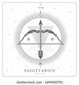 Modern magic witchcraft card with polygonal astrology Sagittarius zodiac sign. Polygonal Bow and arrow illustration