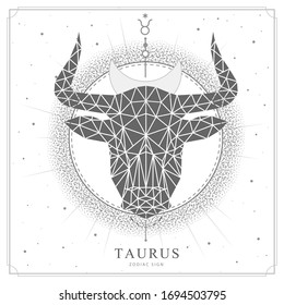 Modern magic witchcraft card with polygonal  astrology Taurus zodiac sign. Polygonal bull head