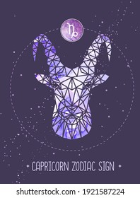 Modern magic witchcraft card with polygonal astrology Capricorn zodiac sign. Polygonal ram or mouflon head