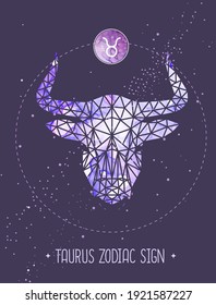 Modern magic witchcraft card with polygonal  astrology Taurus zodiac sign. Polygonal bull head