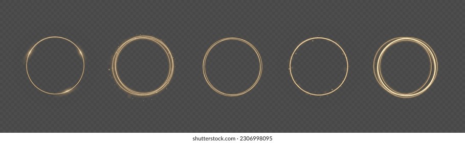 Modern magic witchcraft circle with runes. Ethereal fire portal sign with strange flame spark. Luminous trail effect. Curve light effect of golden line. Luminous golden swirl. Vector illustration