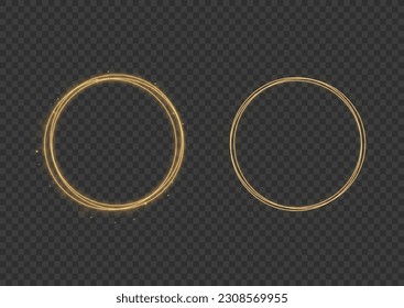 Modern magic witchcraft circle with runes. Ethereal fire portal sign with strange flame spark. Luminous trail effect. Curve light effect of golden line. Luminous golden swirl. Vector illustration