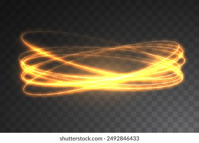 Modern magic witchcraft circle with runes. Ethereal fire portal sign with strange flame spark. Decor elements for magic doctor, shaman, medium. Luminous trail effect on transparent background.