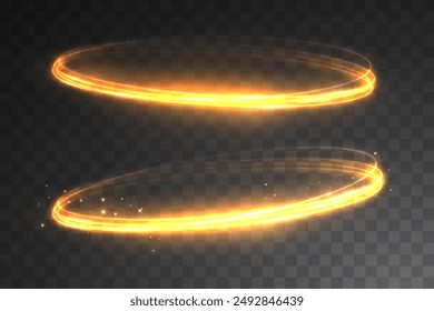Modern magic witchcraft circle with runes. Ethereal fire portal sign with strange flame spark. Decor elements for magic doctor, shaman, medium. Luminous trail effect on transparent background.