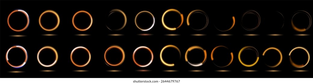 Círculo de bruxaria mágica moderna com runas. Sinal de portal de fogo etéreo com faísca de chama estranha. Elementos de decoração para médico mágico, xamã, médio. Efeito de trilha luminosa sobre fundo transparente.