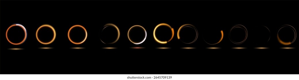 Modern magic witchcraft circle with runes. Ethereal fire portal sign with strange flame spark. Decor elements for magic doctor, shaman, medium. Luminous trail effect on transparent background.