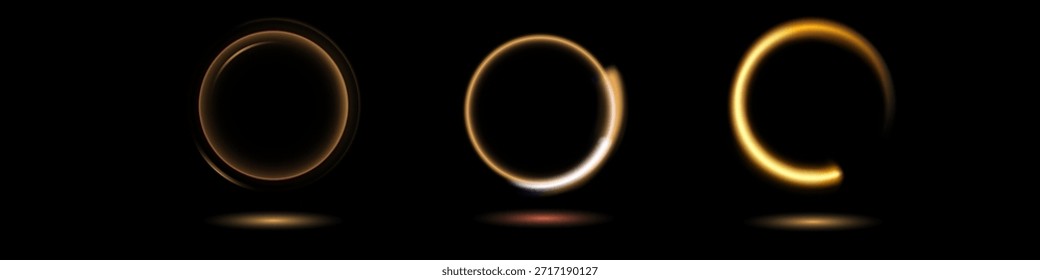 Modern magic witchcraft circle with runes. Ethereal fire portal sign with strange flame spark. Decor elements for magic doctor, shaman, medium. Luminous trail effect on transparent background.