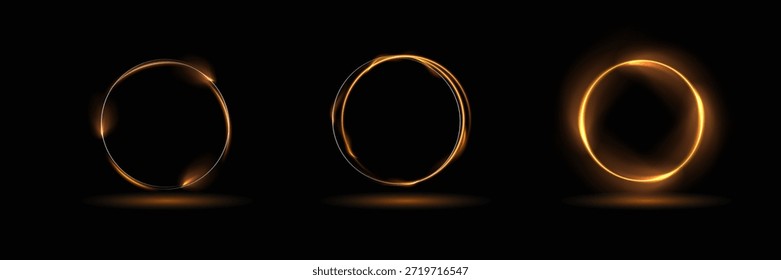 Círculo de brujería mágica moderna con runas. Señal etérea del portal del fuego con la chispa extraña de la llama. Elementos de decoración para mágico doctor, chamán, Mediano. Efecto de rastro luminoso sobre fondo transparente.