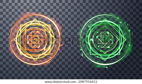 Modern\
magic witchcraft symbols. Ethereal fire portal sign with strange\
flame spark. Decor elements for magic doctor, shaman, medium.\
Luminous trail effect on transparent\
background.
