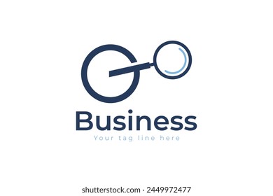 Modern magnifying glass letter go business logo creative design vector template. Minimalist magnifying glass letter go logo concept