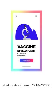 herramienta de ampliación moderna microscopio inmunización de icono inmunización contra la enfermedad del coronavirus concepto de desarrollo de vacunas copia vertical espacio ilustración vectorial